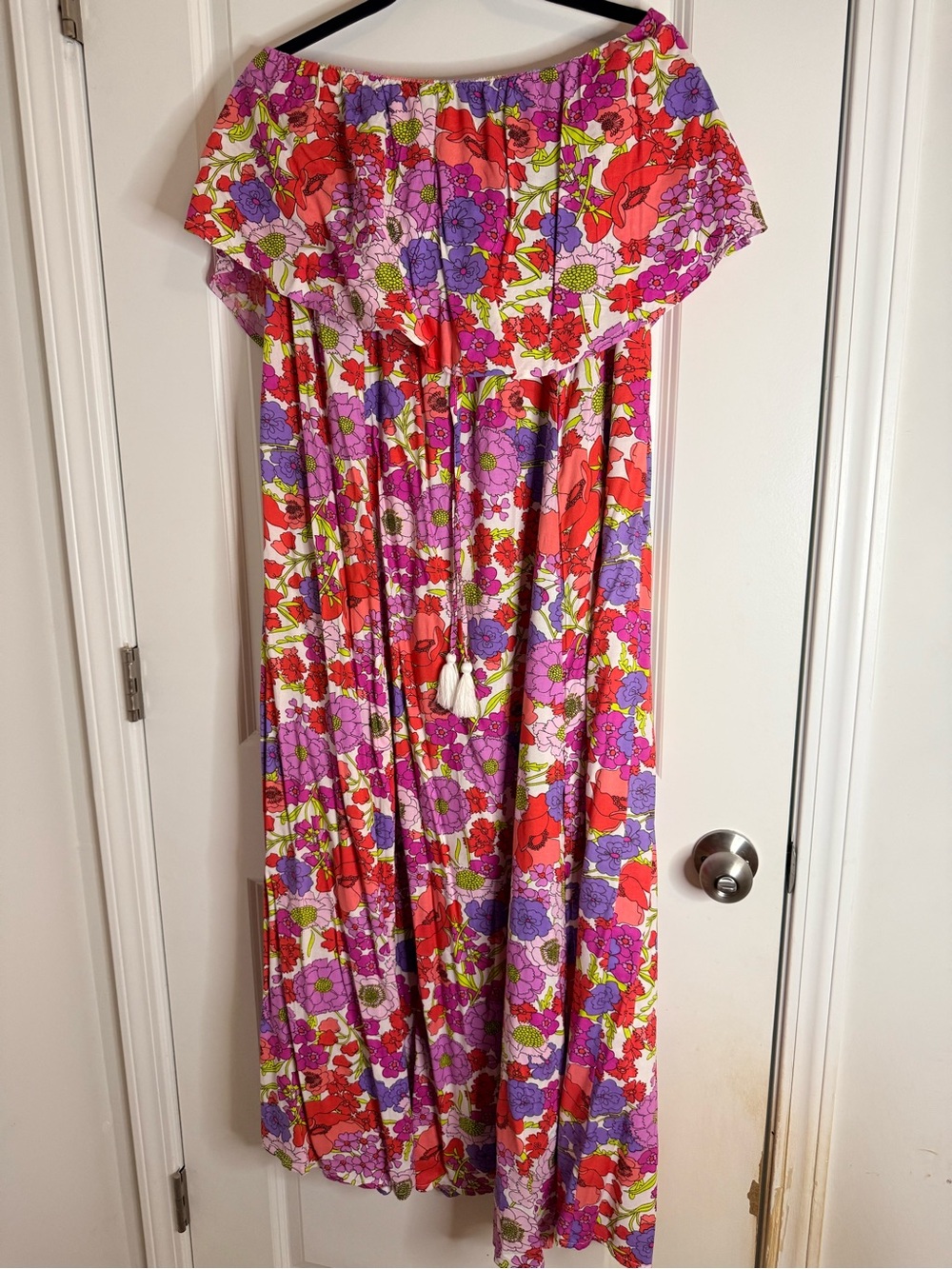 Japna Off-Shoulder Floral Maxi Dress in Pink, Red & Purple